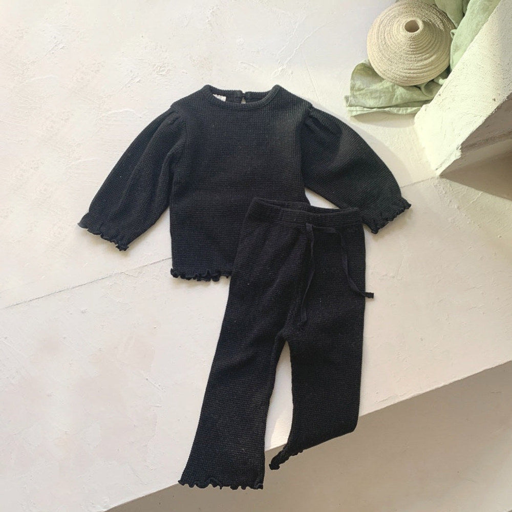 MyKids-USA® Spring and Autumn Baby Kids Girls Long Sleeves Plain Top and Flared Pants Clothing Set