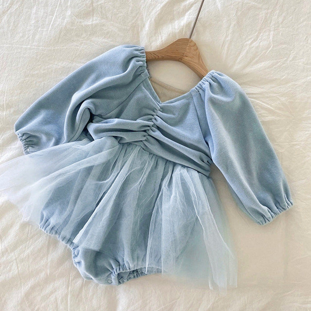 MyKids-USA® Autumn Arrival Tulle Patchwork Baby Kids Girls Princess Long Sleeves V Neck Bodysuit