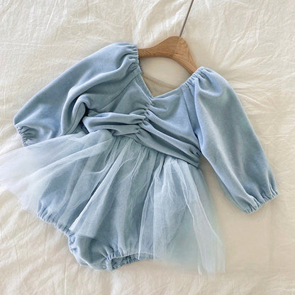 MyKids-USA® Autumn Arrival Tulle Patchwork Baby Kids Girls Princess Long Sleeves V Neck Bodysuit