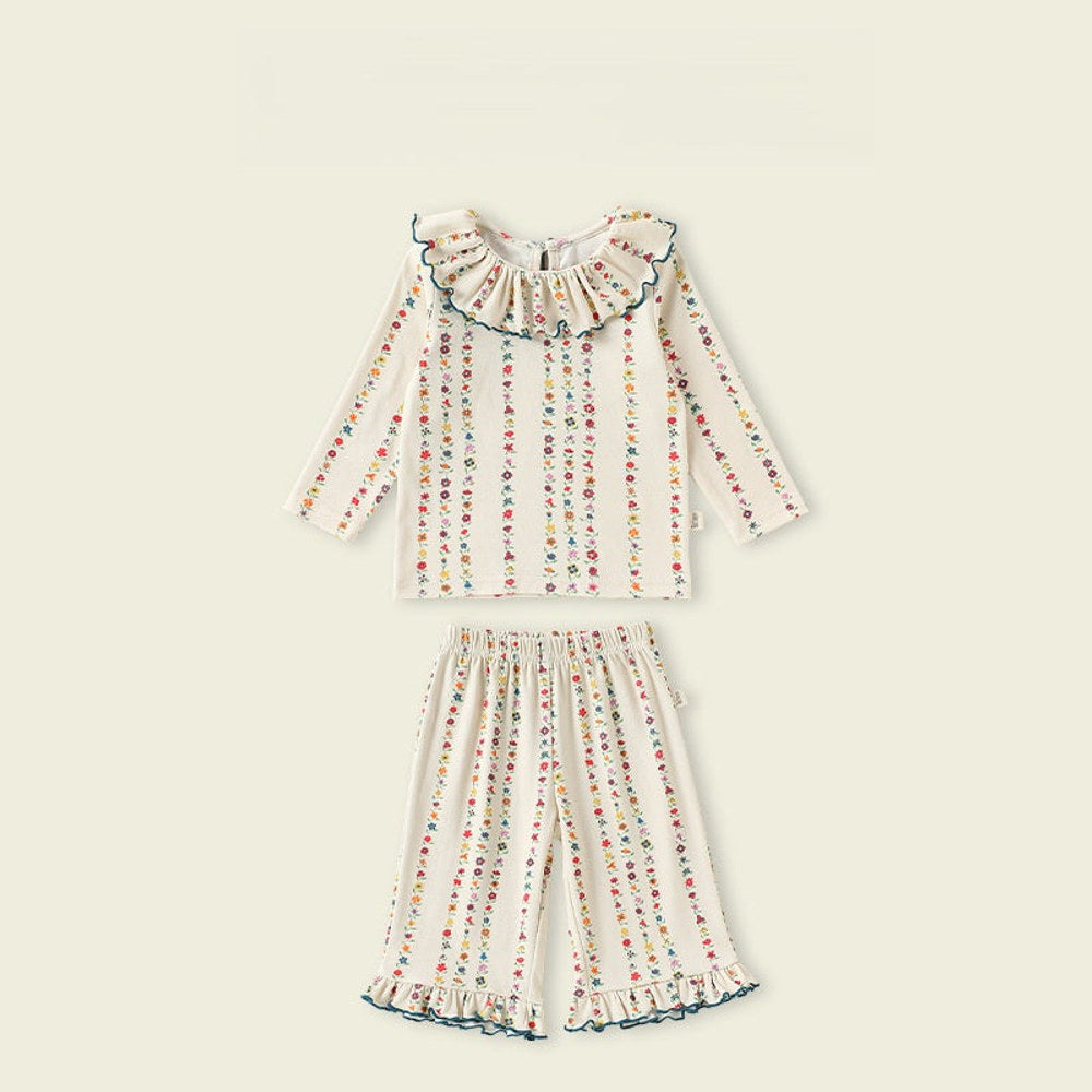 MyKids-USA® Spring and Autumn Baby Kids Girls Long Sleeves Flowers Striped Pattern Top and Pants