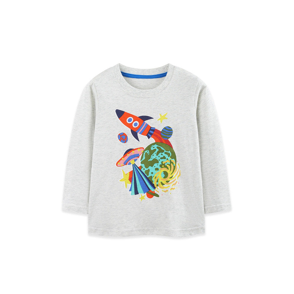 MyKids-USA® Autumn Arrival Kids Boys Space Cartoon Pattern Crew Neck Long Sleeves Top