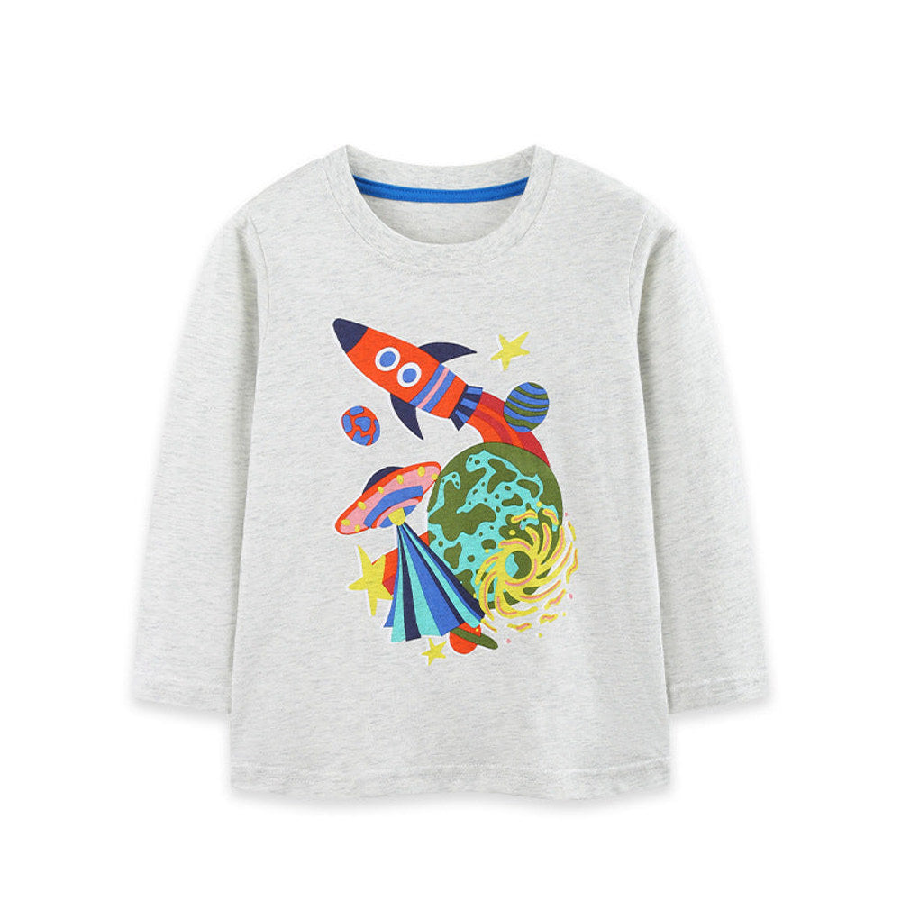 MyKids-USA® Autumn Arrival Kids Boys Space Cartoon Pattern Crew Neck Long Sleeves Top
