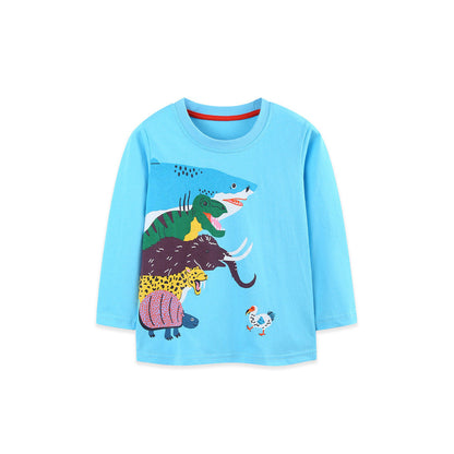 MyKids-USA® Autumn Arrival Kids Boys Animals Cartoon Pattern Crew Neck Long Sleeves Top