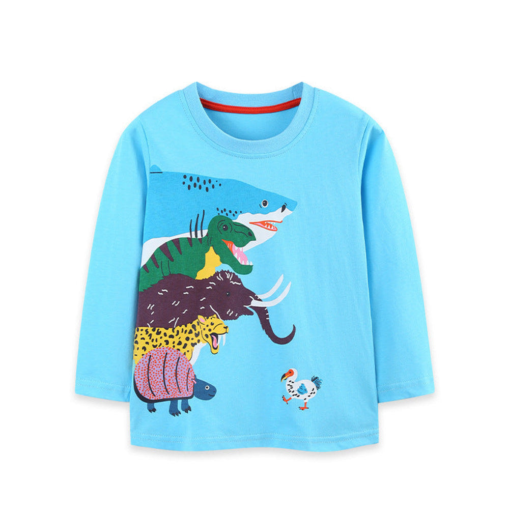 MyKids-USA® Autumn Arrival Kids Boys Animals Cartoon Pattern Crew Neck Long Sleeves Top
