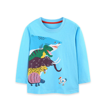 MyKids-USA® Autumn Arrival Kids Boys Animals Cartoon Pattern Crew Neck Long Sleeves Top