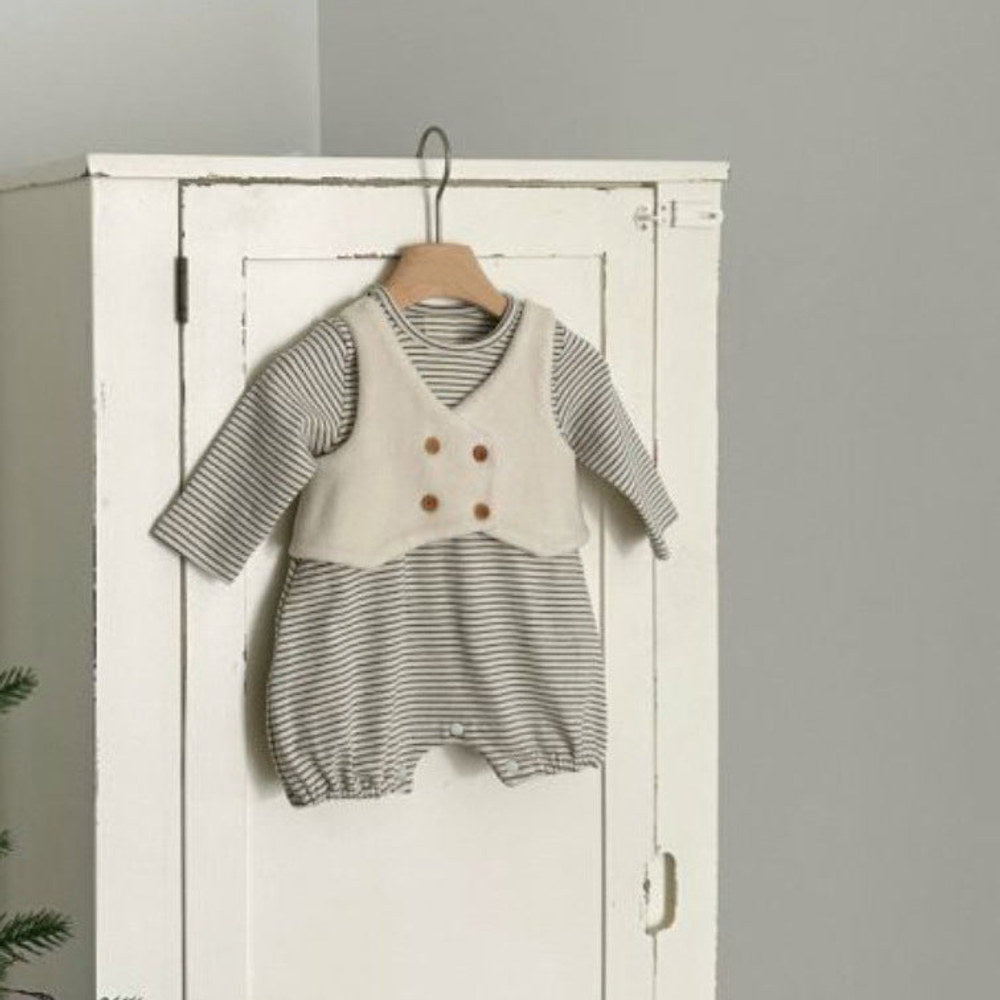 MyKids-USA® Autumn Arrival Baby Kids Long Sleeves Striped Bodysuit with Vest