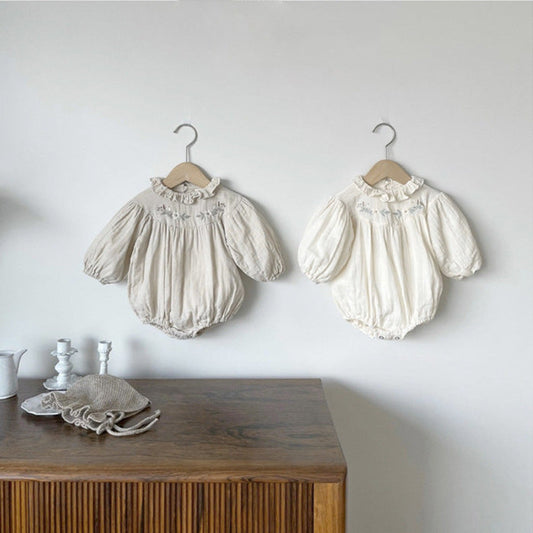 MyKids-USA® Baby Kids Girls Long Sleeves Vintage Flowers Embroidered Bodysuit