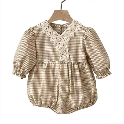 MyKids-USA® Autumn Arrival Baby Kids Girls Long Sleeves V Neck Plaid Bodysuit