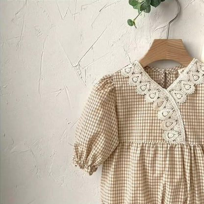 MyKids-USA® Autumn Arrival Baby Kids Girls Long Sleeves V Neck Plaid Bodysuit