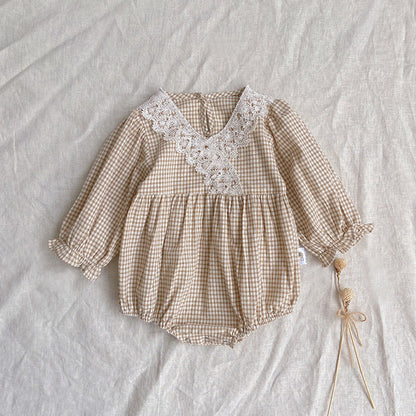 MyKids-USA® Autumn Arrival Baby Kids Girls Long Sleeves V Neck Plaid Bodysuit
