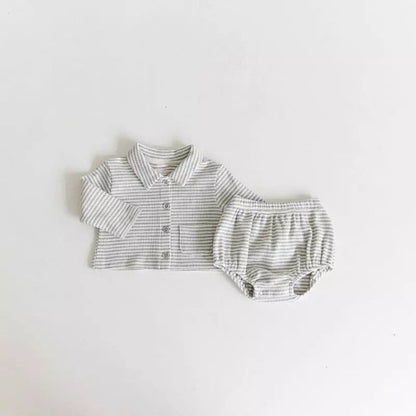 MyKids-USA® Spring and Autumn Baby Kids Long Sleeves Striped Pattern Turn-down Collar Shirt and Bloomers Clothing Set