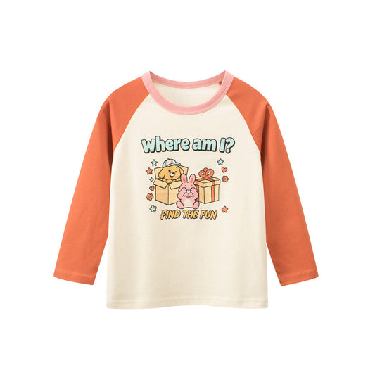 MyKids-USA® Kids Girls Cartoon and Letters Print Crew Neck Long Sleeves Top