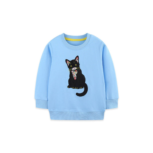 MyKids-USA® Kids Girls Cat Pattern Crew Neck Long Sleeves Sweatshirt