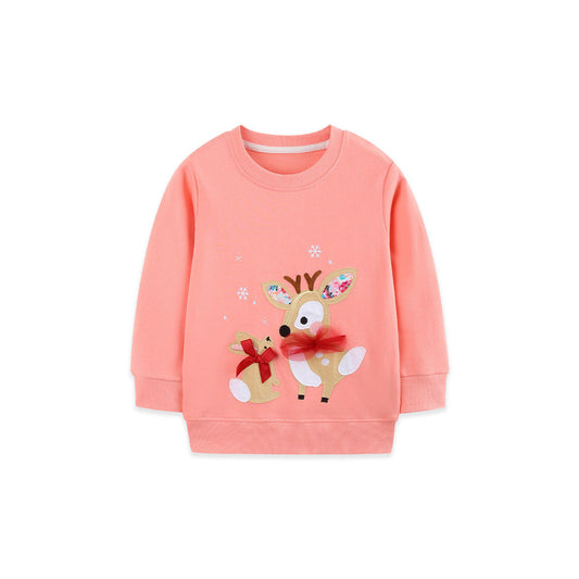 MyKids-USA® Kids Girls Christmas Cartoon Pattern Crew Neck Long Sleeves Sweatshirt