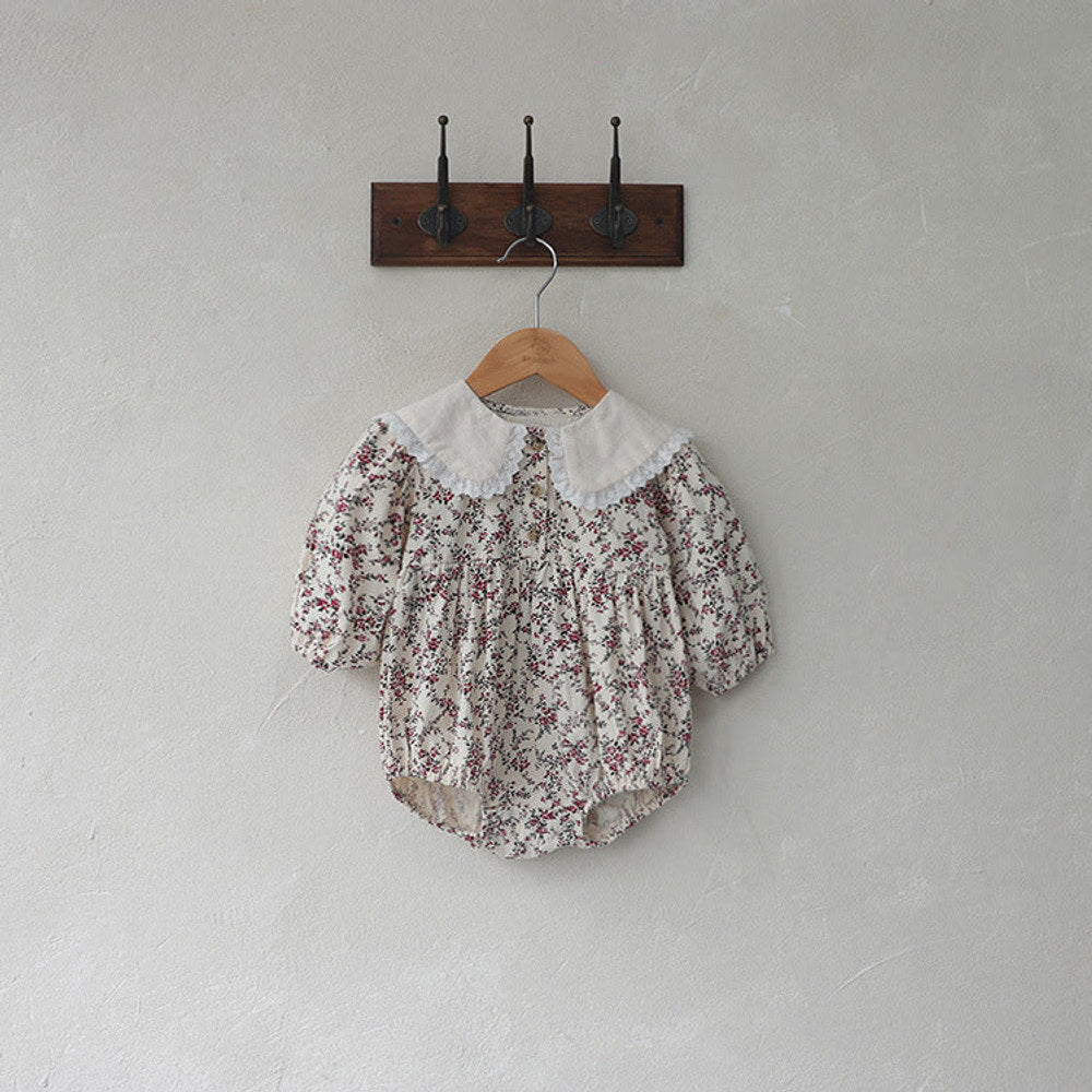 MyKids-USA® Autumn Arrival Baby Kids Girls Long Sleeves Lace Trim Collar Floral Bodysuit
