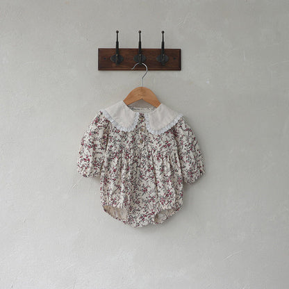 MyKids-USA® Autumn Arrival Baby Kids Girls Long Sleeves Lace Trim Collar Floral Bodysuit
