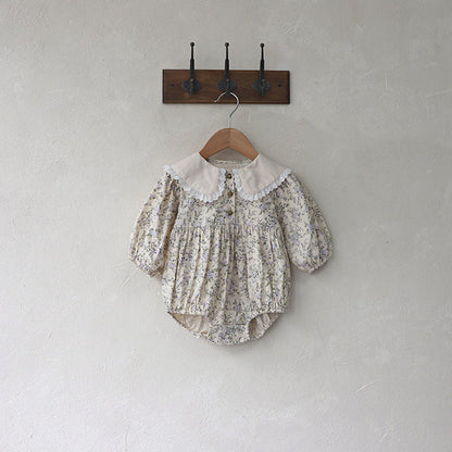 MyKids-USA® Autumn Arrival Baby Kids Girls Long Sleeves Lace Trim Collar Floral Bodysuit