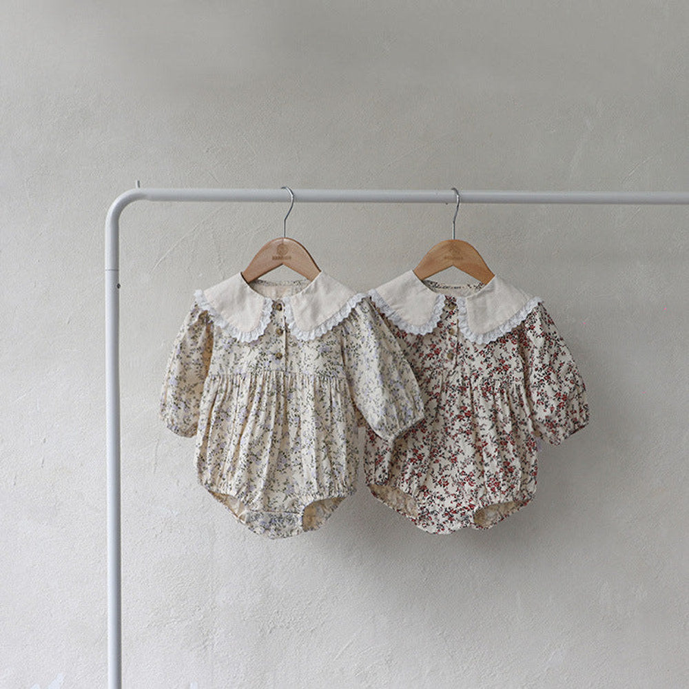 MyKids-USA® Autumn Arrival Baby Kids Girls Long Sleeves Lace Trim Collar Floral Bodysuit