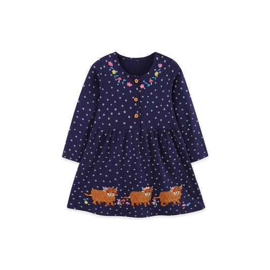 MyKids-USA® Baby Kids Girls Princess Flowers and Cartoon Pattern Long Sleeves Dress