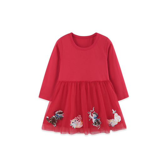 MyKids-USA® Baby Kids Girls Princess Animals Cartoon Pattern Long Sleeves Dress