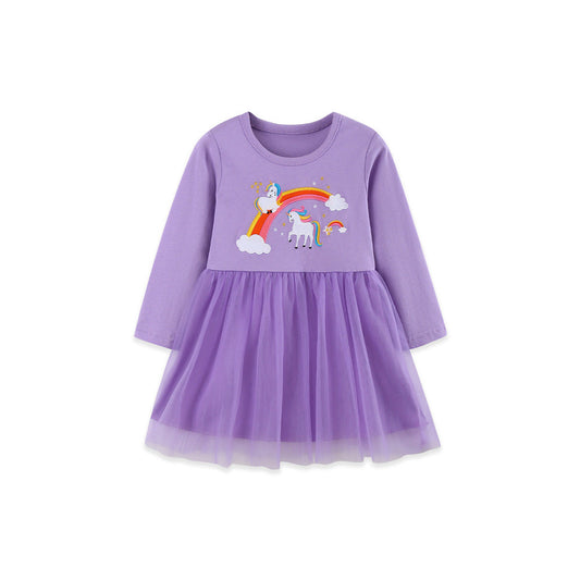 MyKids-USA® Baby Kids Girls Princess Animals Cartoon Pattern Long Sleeves Dress