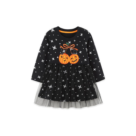 MyKids-USA® Baby Kids Girls Halloween Cartoon Pattern Long Sleeves Dress