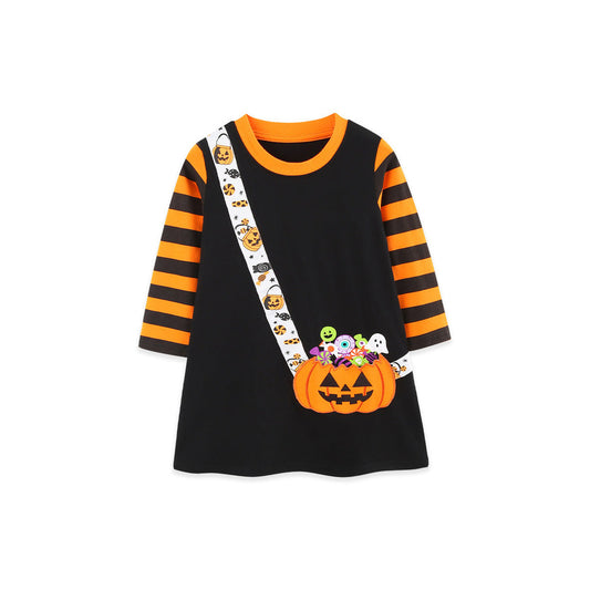 MyKids-USA® Baby Kids Girls Halloween Cartoon Pattern Long Sleeves Dress