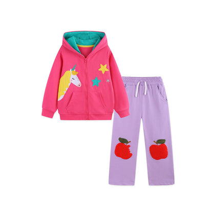 MyKids-USA® Winter Autumn Baby Kids Girls Cartoon Pattern Long Sleeves Hooded Coat and Pants Clothing Set