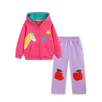 MyKids-USA® Winter Autumn Baby Kids Girls Cartoon Pattern Long Sleeves Hooded Coat and Pants Clothing Set