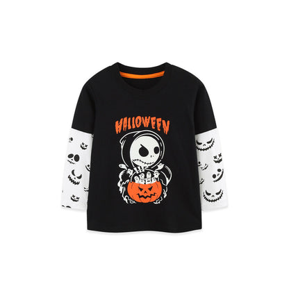 MyKids-USA® Autumn Arrival Kids Boys Halloween Cartoon Pattern Crew Neck Long Sleeves Top
