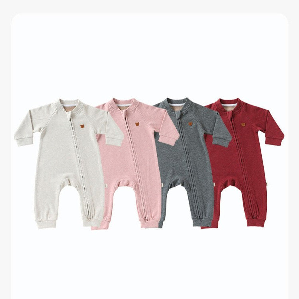 MyKids-USA® Autumn Hot Selling Baby Unisex Plain Long Sleeves Zip-up Romper