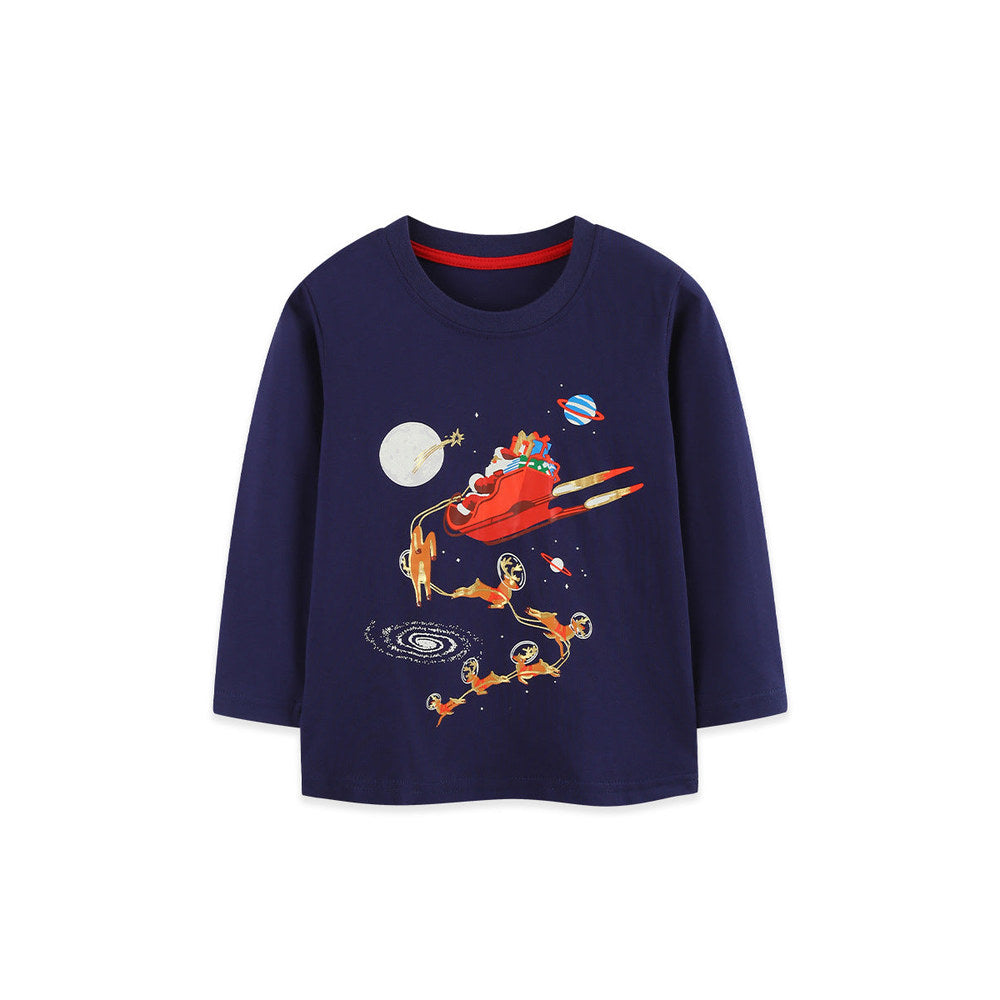 MyKids-USA® Kids Boys Christmas Cartoon Pattern Crew Neck Long Sleeves Top