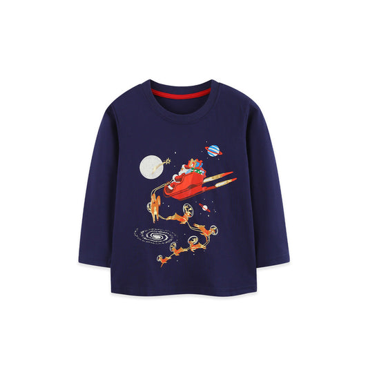 MyKids-USA® Kids Boys Christmas Cartoon Pattern Crew Neck Long Sleeves Top