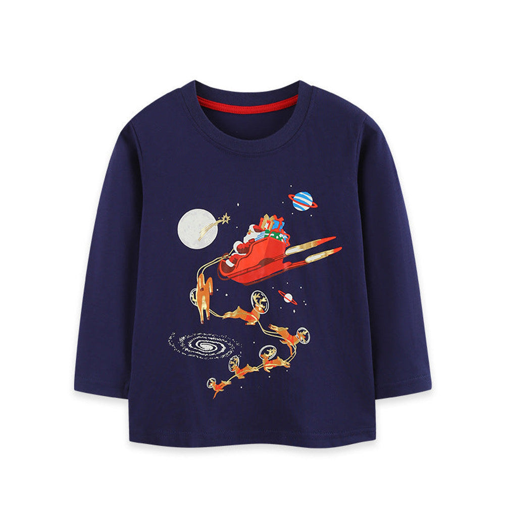 MyKids-USA® Kids Boys Christmas Cartoon Pattern Crew Neck Long Sleeves Top