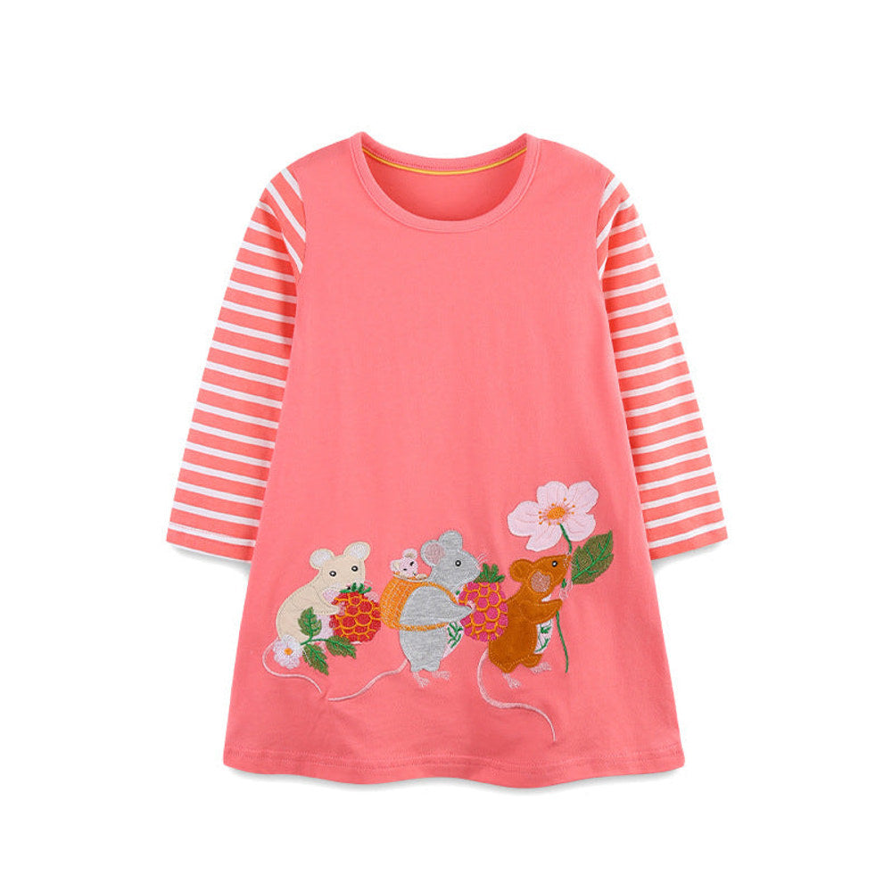 MyKids-USA® Baby Kids Girls Cartoon Pattern Long Sleeves Dress