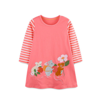 MyKids-USA® Baby Kids Girls Cartoon Pattern Long Sleeves Dress