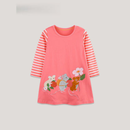 MyKids-USA® Baby Kids Girls Cartoon Pattern Long Sleeves Dress