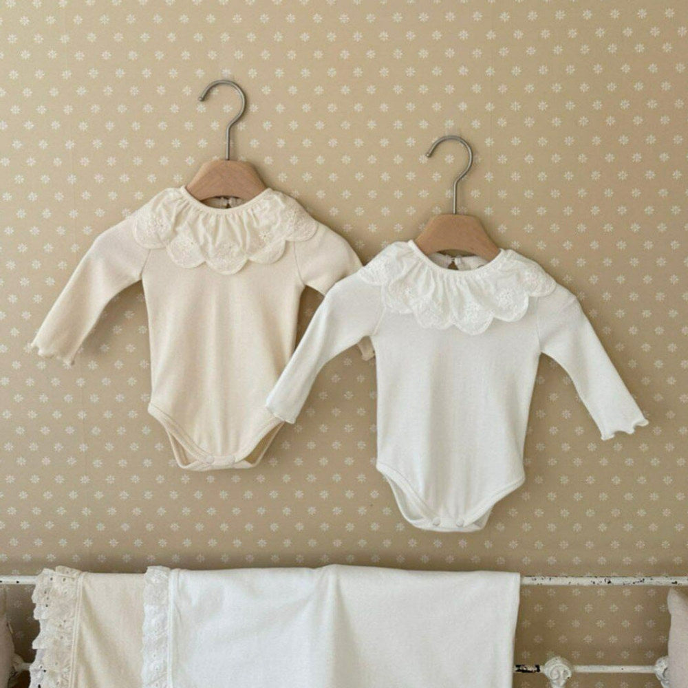 MyKids-USA® Autumn Arrival Baby Kids Girls Long Sleeves Flowers Embroidered Collar Plain Bodysuit