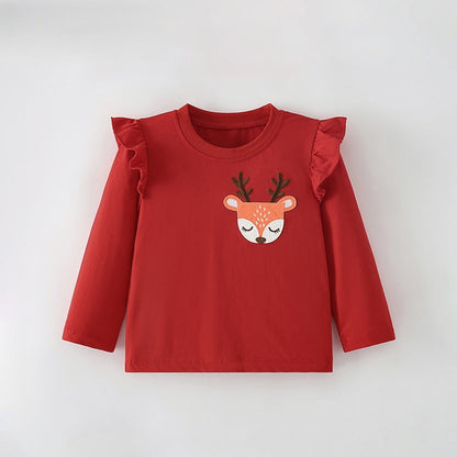 MyKids-USA® Spring and Autumn Baby Kids Girls Christmas Pattern Long Sleeves Top