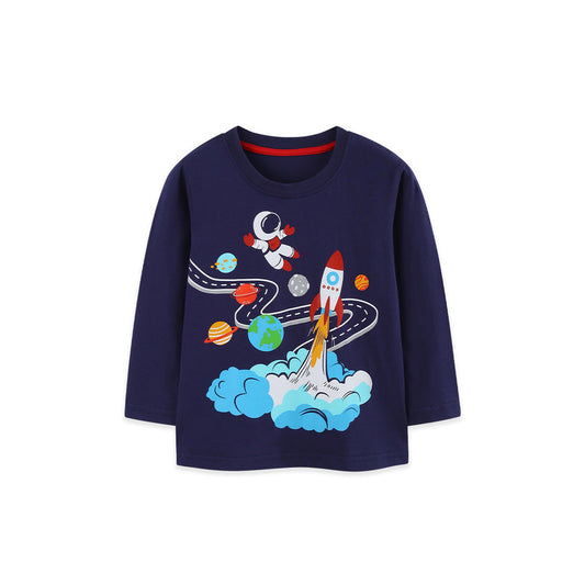 MyKids-USA® Autumn Arrival Kids Boys Space Cartoon Pattern Crew Neck Long Sleeves Top