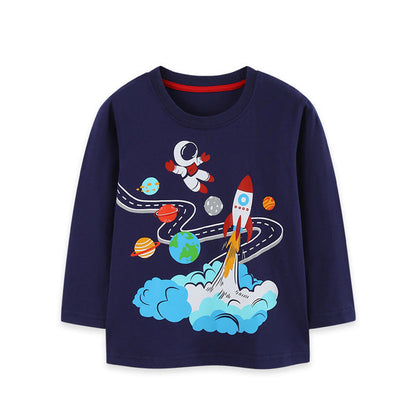 MyKids-USA® Autumn Arrival Kids Boys Space Cartoon Pattern Crew Neck Long Sleeves Top