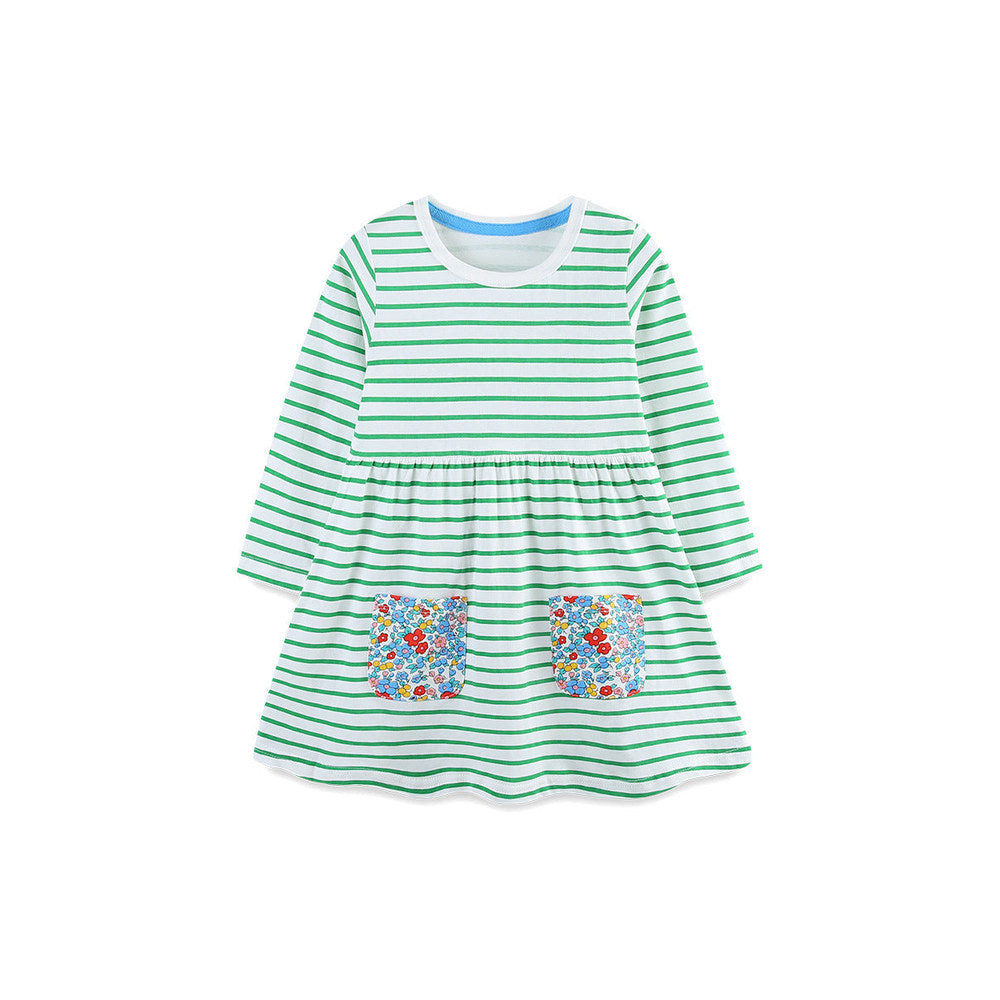 MyKids-USA® Autumn Arrival Baby Kids Girls Princess Striped and Flowers Pattern Long Sleeves Dress