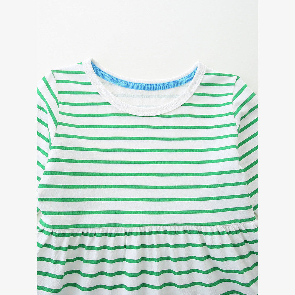 MyKids-USA® Autumn Arrival Baby Kids Girls Princess Striped and Flowers Pattern Long Sleeves Dress