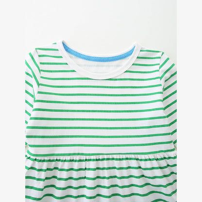 MyKids-USA® Autumn Arrival Baby Kids Girls Princess Striped and Flowers Pattern Long Sleeves Dress
