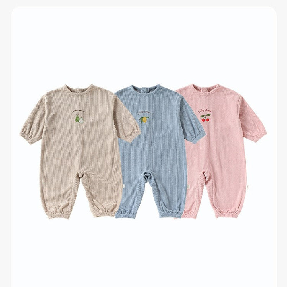 MyKids-USA® Autumn Arrival Baby Kids Unisex Long Sleeves Fruits Embroidered Corduroy Rompers