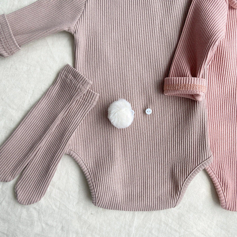 MyKids-USA® Autumn Arrival Baby Long Sleeves Solid Color Bodysuit with Hat, Socks