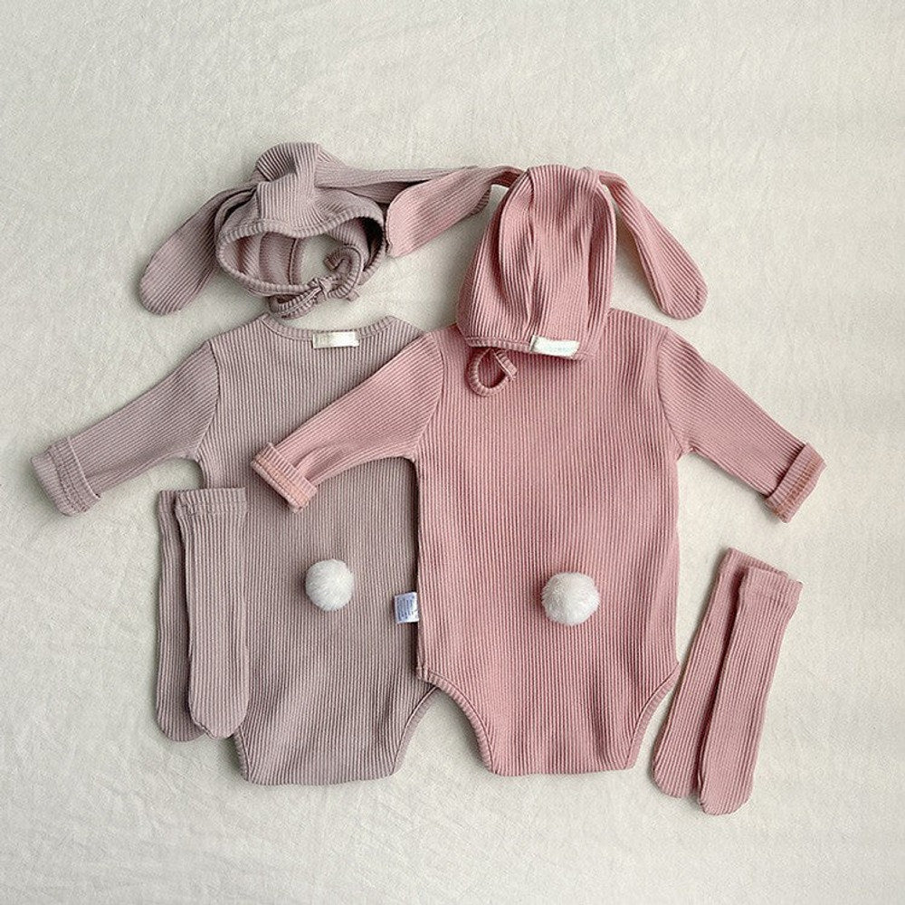 MyKids-USA® Autumn Arrival Baby Long Sleeves Solid Color Bodysuit with Hat, Socks