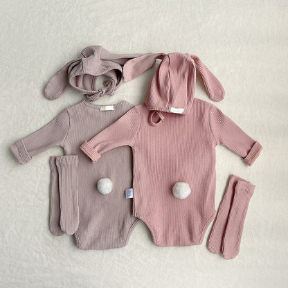 MyKids-USA® Autumn Arrival Baby Long Sleeves Solid Color Bodysuit with Hat, Socks
