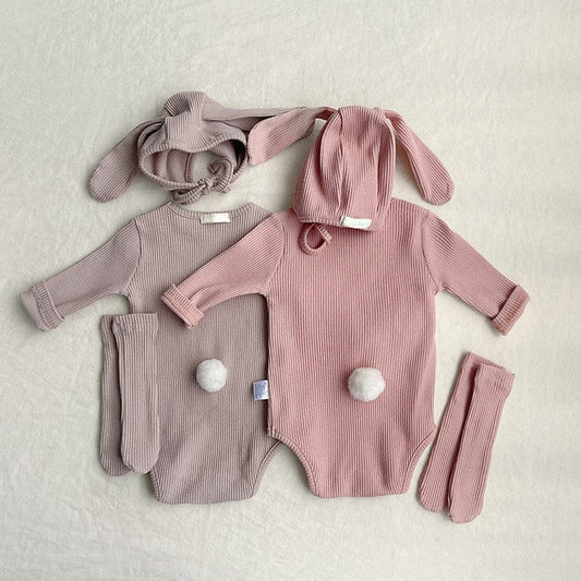 MyKids-USA® Autumn Arrival Baby Long Sleeves Solid Color Bodysuit with Hat, Socks