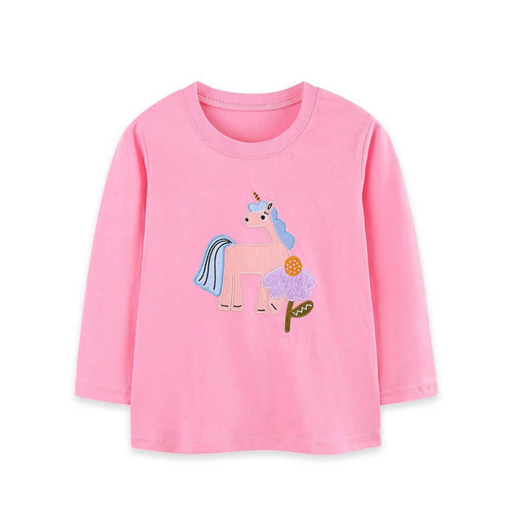 MyKids-USA® Autumn Arrival Kids Girls Unicorn Cartoon Pattern Crew Neck Long Sleeves Top